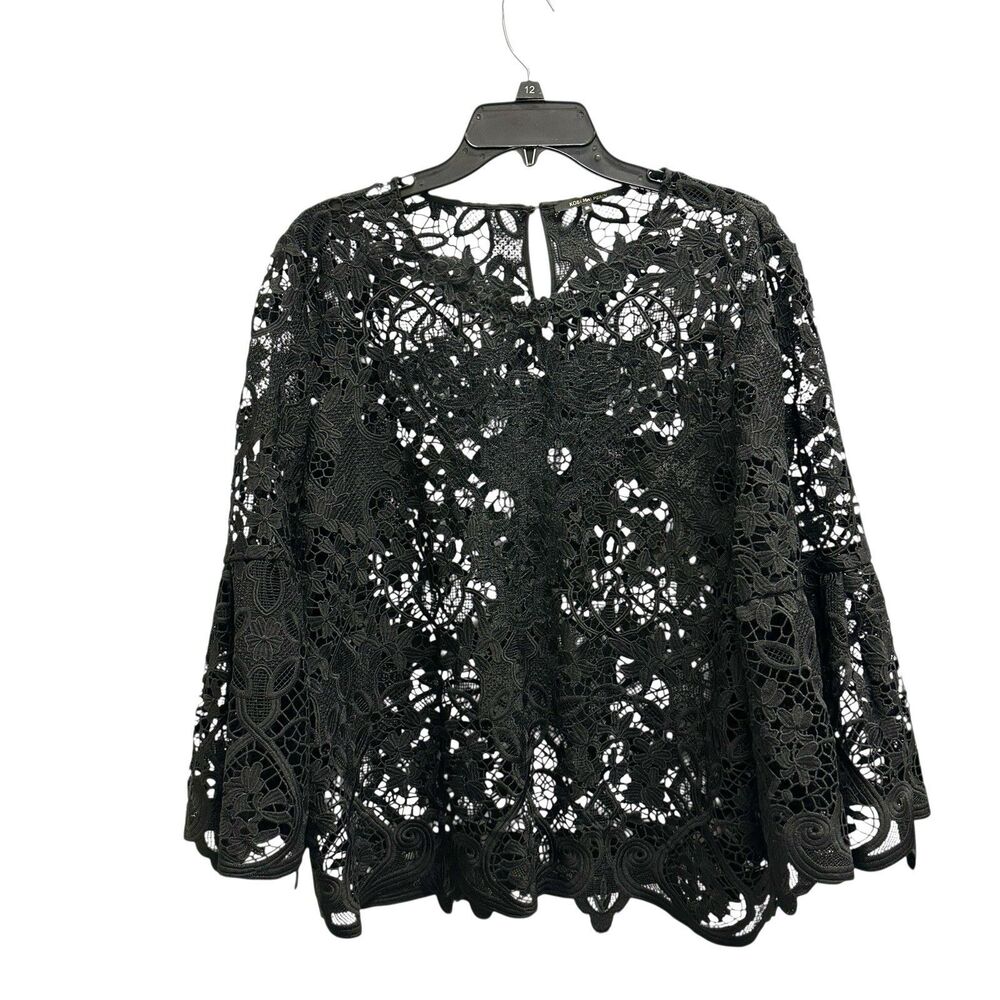 Kobi Halperin Womens Mallory Bell-Sleeve Lace Blouse in Black Beautiful Size XL